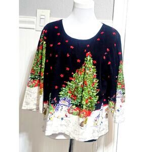 Collections Etc. Snowman Holiday Christmas 3/4 sleeve top shirt Sequins India XL